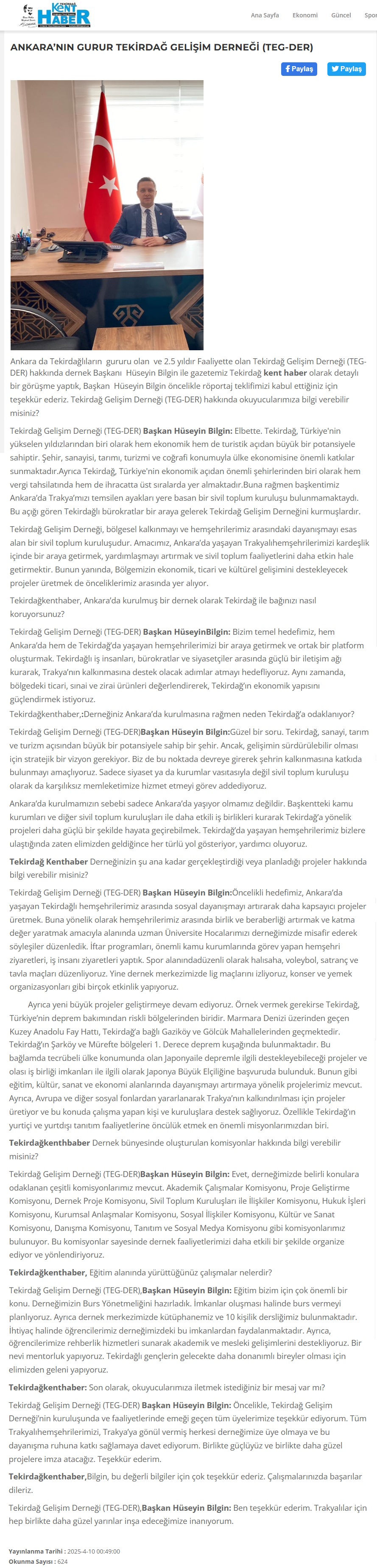 Kent Haber Sitesindeki Haber Metnimiz